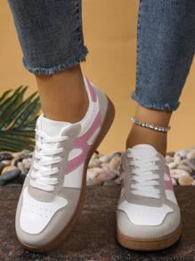 Women's New Spring/Autumn Water-Resistant Non-Slip Round Toe Low-Top Casual Shoes, Flat, Comfortable, Versatile, Contrast Color Sporty Casual Shoes, Retro Look Sneakers, For All Seasons