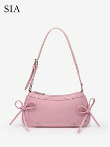 1 pieza Bolso de hombro estilo retro con decoración de lazo cruzado, hombros descubiertos, estampado de leopardo, adecuado para citas, salidas, fiestas