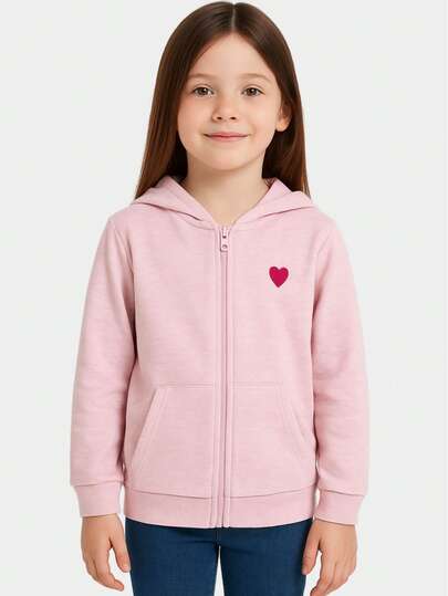 Jaqueta Inverno Menina Com Capuz em Moletom e Aplique Coração