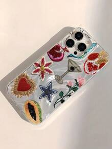 1 pieza Funda de teléfono suave antideslizante con estampado de flor de granada y estrella de mar, adecuada para 16, 15, 14, 13, 12, 11 Pro Max