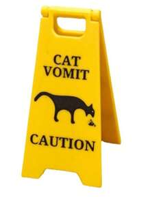 Cat Vomit Sign, Cat Vomit Caution Sign, Funny Vomit Warning Sign, 4 Inch Cute Gag Gift Cat Dog Vomit Sign Decor, 3D Printed Novelty Desk Decoration For Home, Office, Classroom