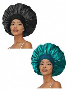 2/4 pezzi Cuffia da notte in seta, cuffie da notte in raso, cuffia da notte in seta con fascia elastica morbida, avvolgimento per capelli in seta per capelli ricci (Nero e Rosa)