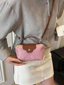 Bolso de mujer de estilo dumpling versátil y casual con tela contrastante, bolso cuadrado minimalista de nylon, bolso de mano de moda, bolso de estilo retro con correa extraíble, bolsos para adolescentes, mujeres estudiantes universitarias, principiantes y trabajadores de oficina, perfecto para oficina, universidad, trabajo, negocios, viajes.