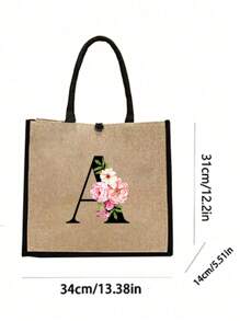 Conjunto com 2 peças: uma bolsa de linho cáqui com iniciais de flores rosa e uma pequena bolsa combinando, simples e elegante, bolsa personalizada para presente de casamento para madrinhas, bolsa de maquiagem, bolsa de viagem simples para armazenamento, carteira de cosméticos de cor sólida, bolsa de maquiagem de viagem com grande capacidade: a combinação perfeita para belezas ao ar livre! Adequada para casamentos, aniversários e praia.