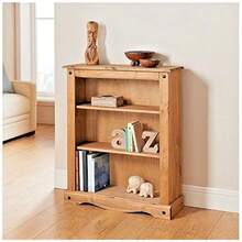 Corona Small Bookcase 3 Book Shelves Low Solid Mexican Pine Wood - as pic - View 5
