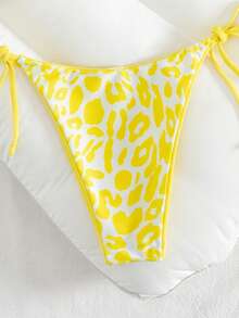 2pcs Women's Leopard Print Tie-Up Sexy Bikini Set, Suitable For Beach Vacation, Summer 2025