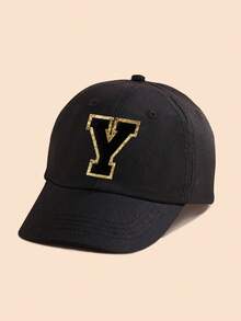 1 pieza Gorra de béisbol negra sólida con decoración de letras para niños/niñas de 1 a 5 años, gorra Snapback clásica para niños para el uso diario casual en primavera y verano - Negro - Ver 15