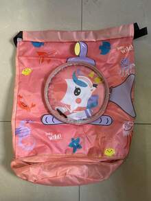 1入男女童游泳袋，可愛的卡通背包，便攜式雙層乾濕分離防水收納袋