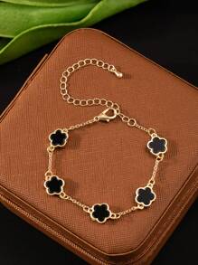 1 pieza Pulsera de acero inoxidable bañada en oro con diseño floral, pulsera elegante de estilo floral como regalo de joyería para niños