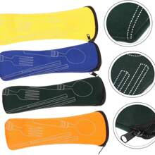 Reusable Cutlery Organizer Bag With Zipper Pouch – Portable Silverware Holder For Camping, Picnic & Travel, Washable Linen Utensil Carrier With Chopstick Pocket, Giftable Set