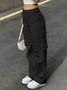 Pantalones cargo de pierna recta minimalistas de color liso informal