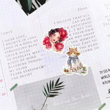 18 pièces Autocollants en papier mignons de personnages d'école d'animaux, chat orange avec une jupe. Idéal pour la décoration de livres, d'ordinateurs portables et de scrapbooking DIY