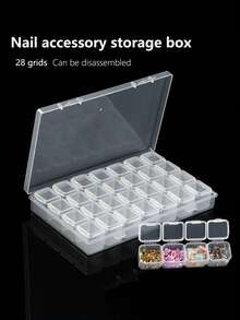 28-Grid / 6-Grid Nail Accessories Storage Box, Detachable Cover, Nail Gems & Rhinestones Organizer Box - White - View 9