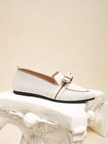 1 Pair Comfortable, Lightweight, Breathable Casual Flat Loafers, Suitable For Teenagers, All Season - White - View 5