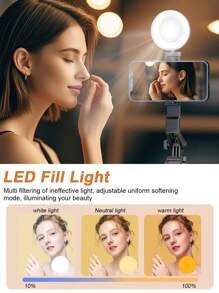 180cm/70.9in Aluminum Alloy Bracket Mobile Phone Bluetooth Selfie Stick Quadrupod, 3-Color Temperature LED Beauty Light, Built-In 7-Key Multi-Function Remote Control Quadrupod, With Its Own Head Compatible With Various Fill Light/Camera Compatible With Iphone Android Phone For Summer Vacation, Travel, Fill Light, Outdoor Activities, Live Streaming Tripod Stand
