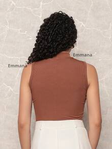 Kit 2 Regatas Canelada Feminina Gola Alta Blusa Casual a Temporal - Bege\Marrom - Visão 11