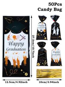 25/50/100 piezas Bolsas de regalo de la temporada de graduación, diferentes estilos negros Bolsas de embalaje de regalos de fiesta de graduación, Clase de 2025 Decoración de mesa de fiesta de graduación Bolsas de regalo, Suministros de embalaje de regalos de fiesta de graduación conmemorativa, Suministros de embalaje de regalos de graduación de felicitación, Decoración de regalos de graduación feliz, Regalos de graduación, Recuerdos de fiesta - Temporada de graduación negra - Ver 3