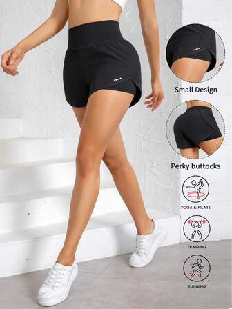 Short deportivo de mujer 2-en-1 para yoga, ajuste cómodo de cintura alta, short suelto para hacer ejercicio, tela transpirable de secado rápido, estilo deportivo
