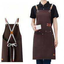 1 件男女厨师围裙专业烹饪带口袋可调节围兜围裙，防水防油，用于奶茶店、蛋糕店、寿司店、西餐厅、美甲店、鲜花店、水果店、咖啡店