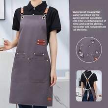 1 件男女厨师围裙专业烹饪带口袋可调节围兜围裙，防水防油，用于奶茶店、蛋糕店、寿司店、西餐厅、美甲店、鲜花店、水果店、咖啡店
