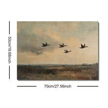 1pc Frameless Flying Ducks Vintage Wall Art Poster Canvas Print Minimalist Abstract Countryside Landscape Rustic Painting For Dorm,Apartment,Living Room,Bedroom,Modern Home Decoration