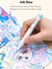 Languo 9 色丙烯颜料马克笔，灵活笔头，颜色鲜艳，可堆叠颜色，涂鸦绘画、手写、学习马克笔美术用品文具返校 - 藍果斑孿黑系M510丙烯繪畫馬克筆 - 查看 6