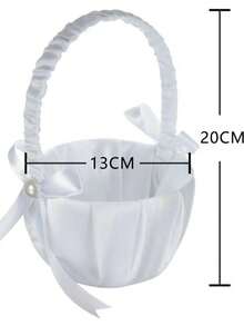 1 pieza/2 piezas Cesta de flores para niña de las flores con cinta blanca y moño de satén, colección de cestas de flores para bodas