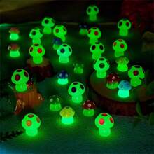10 peças/20 peças/30 peças Mini Figura de Cogumelo Luminoso de Resina, Cogumelo Que Brilha no Escuro, Enfeite Colorido Pequeno de Cogumelo em Miniatura para Decoração de Jardim DIY, Paisagem, Aquário, Decoração de Festa
