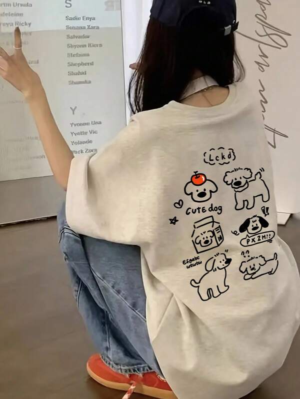 Japanese Style Women Loose Round Neck Casual Versatile Cartoon Panda Print Short Sleeve T-Shirt, Spring/Summer