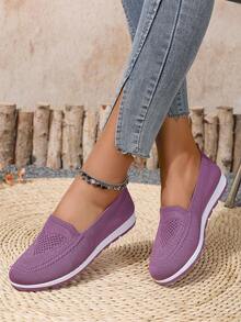 新款舒适轻便针织网面套脚运动鞋，时尚平底乐福鞋