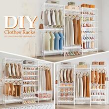 Forthcan Heavy Duty Clothes Rails Free Standing Clothes Rail Coat Rails Clothing Closet Storage Organizer Large Wardrobe With Shoe Rack Hanging Rod Adjustable Shelf White - White - View 2