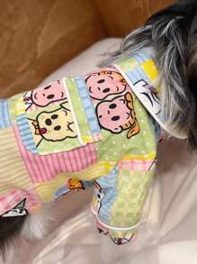1pc Random Color Pet Pajamas, Cute Printed Lightweight Knit Dog Shirts Home Clothes For Small Dogs & Cats, Breathable For Spring & Summer