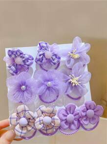 10pcs/Set Cute Mesh Flower Hair Ties With Bowknot, Hair Accessories Ponytail Holder Hair Elastic Hair Rope