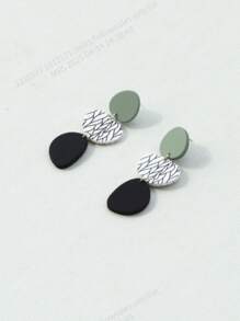 1 paire de boucles d'oreilles en acrylique avec texture céramique et motif de feuille, style européen et américain, pour jeunes filles