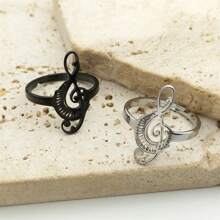 Anillo de dedo con forma de nota musical hueca para mujeres, de acero inoxidable color plata, con símbolo musical de teclas de piano, regalo de joyería estilo gótico