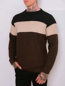 Men's Knitted Sweater Cold-Weather Blouse Round Neck Long Sleeve Wool Blouse - Brown - View 5