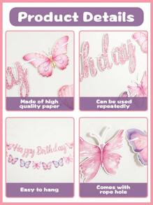 1Set Pink Butterfly Birthday Banner,Happy Birthday Hanging Banner,Butterfly Theme Birthday Party Background Decoration,1st Birthday Party Supplies,Spring Decorations,Birthday Celebration Decor,Babyshower Gender Reveal Party Supplies,Spring Party Decor,Wedding Party Gifts For Guests,Bridal Shower Favors,Holiday Party Decor,Photography Background Decorations