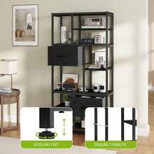 Bookcase, 7 Tier Bookshelf With Drawers, Floor Standing Book Shelf, Shelving Unit Storage Rack With Steel Frame, Black -By GeoTower - Black - View 6