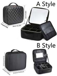 Bolsa de maquillaje con espejo, estuche de cosméticos de viaje con caja y luz, organizador portátil de artista para maquillaje con divisores ajustables, organizador de brochas de maquillaje, impermeable, de PU, adecuado para regalos de cumpleaños o festividades de chicas, damas, maestras, madres, novias - Multicolor - Ver 4