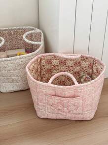 Floral Clothing Storage Bag, Cute Cotton Basket Decoration Printed Empty Basket Storage Bag, Storage Bathroom Laundry Towels, Toys, Baby Clothes