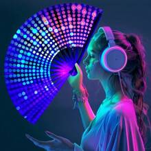1 peça de leque de mão dobrável de bambu grande, leque de mão dobrável Rave Fan Clack com tecido de nylon, adequado para festivais, dança, apresentações, festas, presentes, decorações (luz neon)