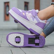 Summer Youth Student Adult Couple Fashion Breathable Low-Top Sneakers With Dual Wheels, Outdoor Sports Roller Skates Shoes For Men And Women - Purple - View 3