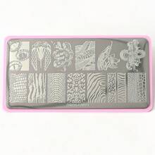 1件套不锈钢美甲印花板套装，DIY美甲印花模板，包含蝴蝶、玫瑰、线条、卡通图案设计，无香型美甲印花工具，适用于美甲设计 - 銀色 - 查看 11