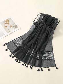 1pc High-Quality Hollow Lace Fringe Long Scarf, Fashion Elegant Casual Women Embroidered Shawl Wrap, Suitable For Daily Use 190*70cm - Multicolor - View 12