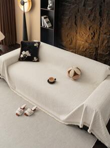 1pc Modern Minimalist Milk White Sofa Cover With Divided Sofa Cover Suitable For 3 Cushions, Washable Chenille Pet Sofa Protection Sofa Furniture Sofa Cover, 180.34cm X 300cm Couch Cover Blanket Living Room Decor Room Decor