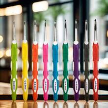 9 件套人体工学钩针套装，B 至 J 号，2.0-6.0 毫米光滑软握柄钩针编织针工艺缝纫工具套件，DIY 钩针套装，适合初学者和经验丰富的钩针编织者