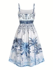 Spring Women Floral Print Backless Spaghetti Strap Vacation Dress - Multicolor - View 3