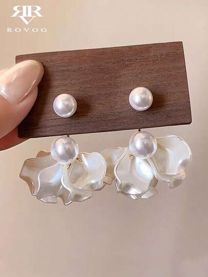 1 对优雅花瓣设计耳环，奢华时尚日常佩戴耳环，适合女士