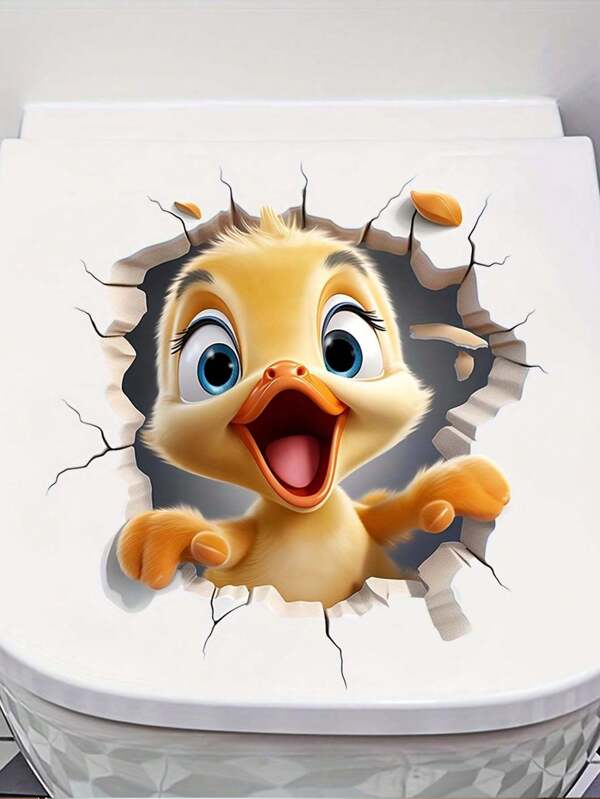 1pc Cute 3D Cartoon Duck Toilet Seat Sticker - Self-Adhesive, Reusable Vinyl Sticker For Bathroom, Bedroom And Home Decoration