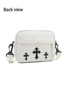 peach tree Bolso de hombro / Bolso cruzado / Bolso mini cuadrado para hombres, de unicolor minimalista, uso casual versátil para todos los días - Blanco - Ver 5